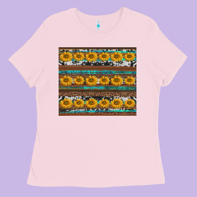 Sunflowers Leopard Cowhide Turquoise Ladies Tee Designed By Barkaloodesign