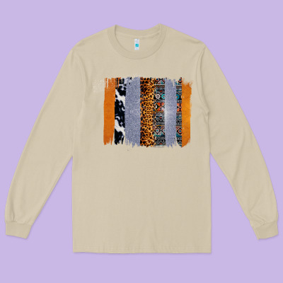 Western Cowhide Glitter Aztec Leopard Pattern Brushstroke Long Sleeve Tee Designed By Bettercallsaul
