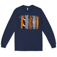 Navy Western Cowhide Glitter Aztec Leopard Pattern Brushstroke Long Sleeve Tee - Bettercallsaul