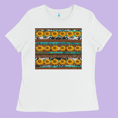 Sunflowers Leopard Cowhide Turquoise Ladies Tee Designed By Barkaloodesign