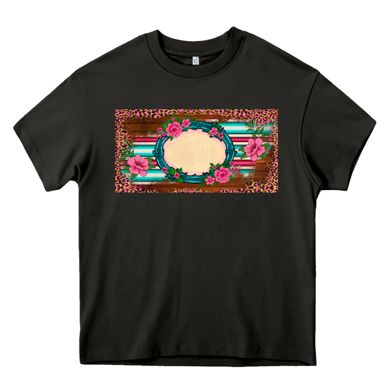 Western Pink Flovers Leopard Serape   License Plate Template Heavy Core Tee by BarkalooDesign | Teevron