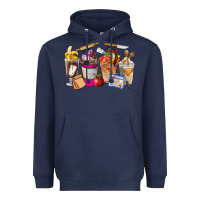 Navy Lunch Lady Coffee Cups Heavyweight Hoodie - FaDigitalArtStudio