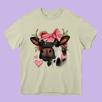 Valentines Day Cow Heavy Core Tee Designed By Jasminsmagicworld