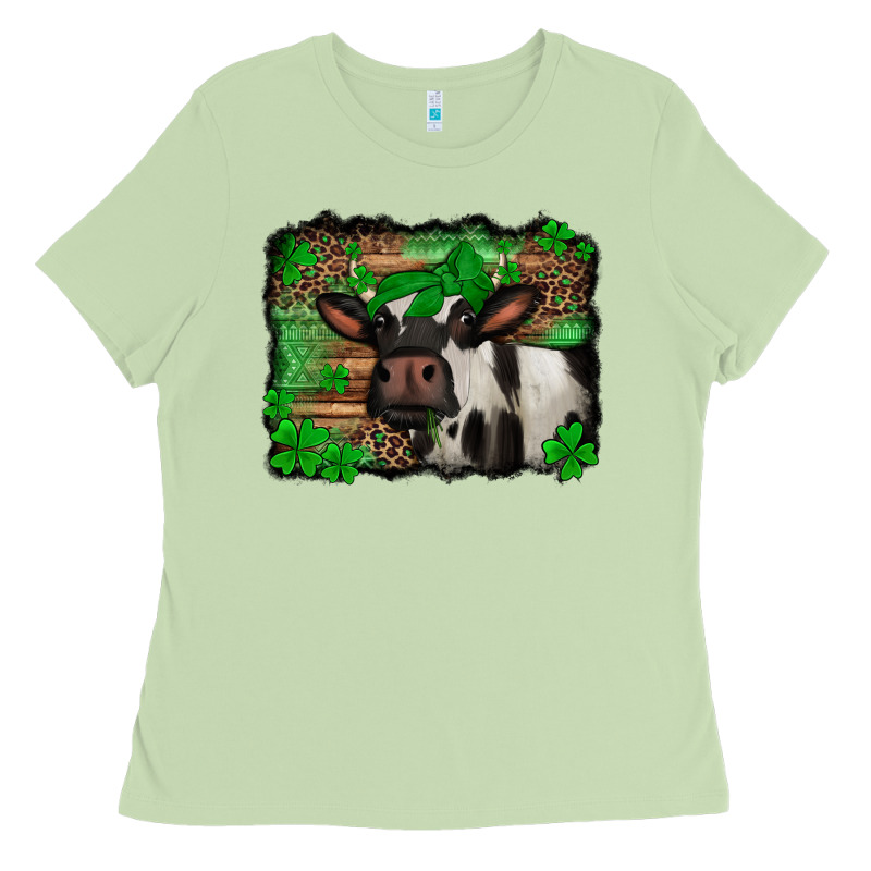 St Patricks Cow With Leopard Background Holstein Cow Ladies Tee by Jasminsmagicworld | Teevron