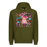 Army Green hogs and kisses pig  olivia Premium Hoodie - OliviaCreatesArt
