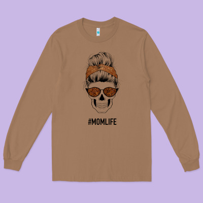 Brown Glitter, Western Vintage Patterned Mom Skull Long Sleeve Tee Designed By Bettercallsaul