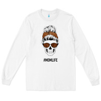 White Brown Glitter, Western Vintage Patterned Mom Skull Long Sleeve Tee - Bettercallsaul