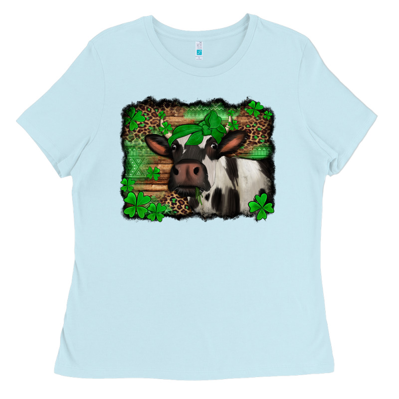 St Patricks Cow With Leopard Background Holstein Cow Ladies Tee by Jasminsmagicworld | Teevron