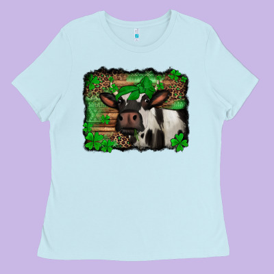 St Patricks Cow With Leopard Background Holstein Cow Ladies Tee Designed By Jasminsmagicworld