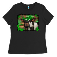 Black st Patricks cow with leopard background holstein cow Ladies Tee - Jasminsmagicworld