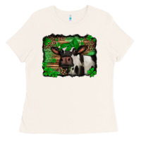 Bone st Patricks cow with leopard background holstein cow Ladies Tee - Jasminsmagicworld