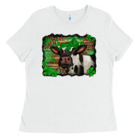 White st Patricks cow with leopard background holstein cow Ladies Tee - Jasminsmagicworld