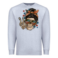 Heather Grey American Mother skull Premium Sweatshirt - FaDigitalArtStudio