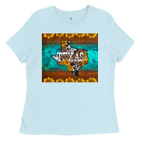 Baby Blue sunflowers cowhide leopard texas map Ladies Tee - BarkalooDesign