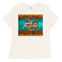 Bone sunflowers cowhide leopard texas map Ladies Tee - BarkalooDesign