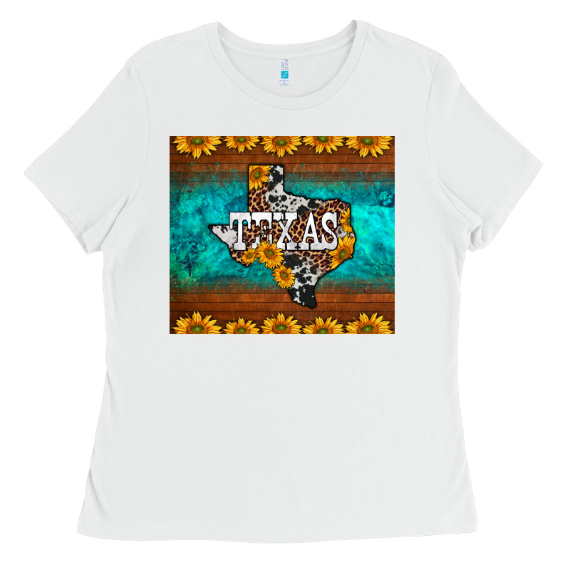 Sunflowers Cowhide Leopard Texas Map Ladies Tee by BarkalooDesign | Teevron