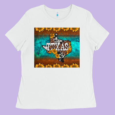 Sunflowers Cowhide Leopard Texas Map Ladies Tee Designed By Barkaloodesign