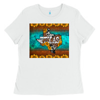 White sunflowers cowhide leopard texas map Ladies Tee - BarkalooDesign
