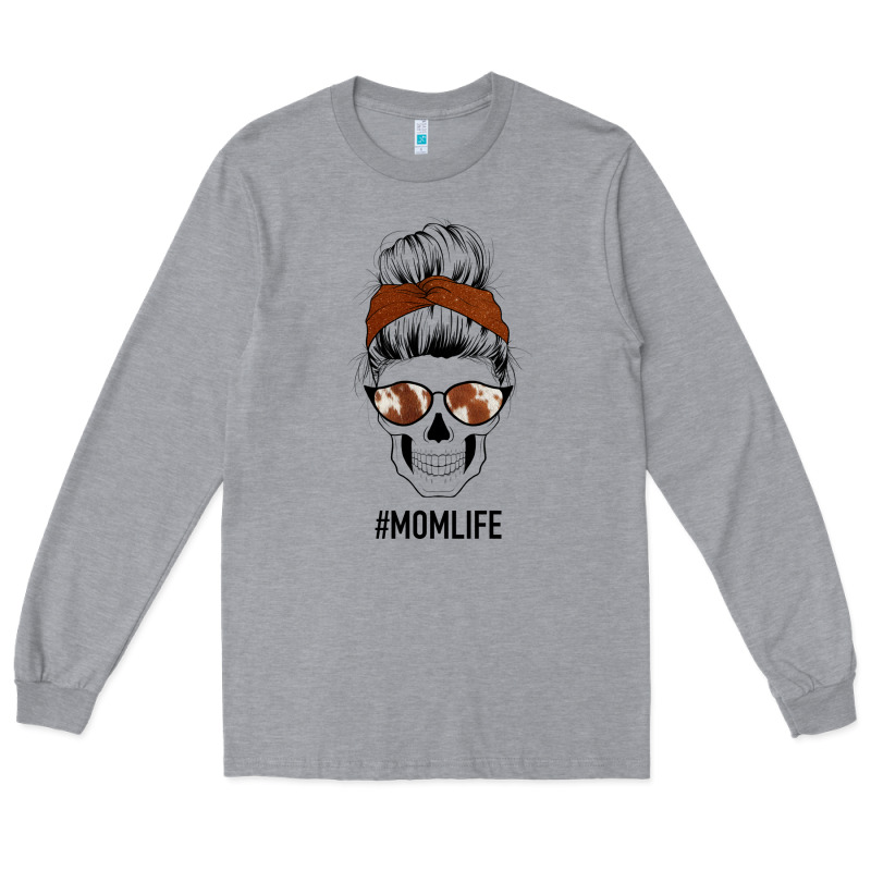 Western Brown Glitter Cowhide Patterned Mom Skull Long Sleeve Tee by Bettercallsaul | Teevron