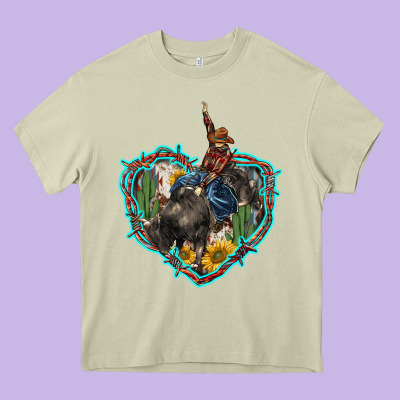 Western Heart Bullfighter  Cactus Sunflower Aztek Pattern Heavy Core Tee Designed By Barkaloodesign