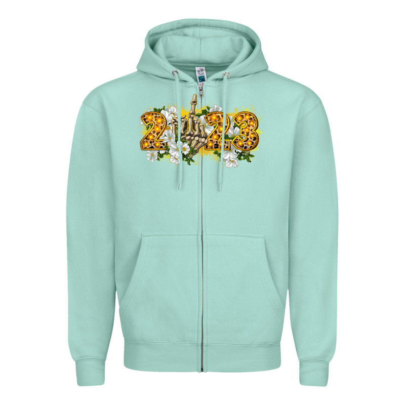2023 Skeleton Middle Finger New Year Zipper Hoodie by CowGirlArtShop | Teevron