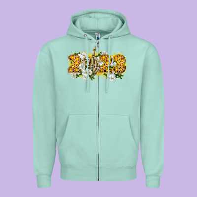 2023 Skeleton Middle Finger New Year Zipper Hoodie Designed By Cowgirlartshop