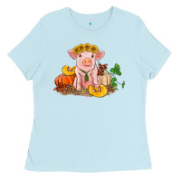 Baby Blue fall pig Ladies Tee - RanaPortraitStore