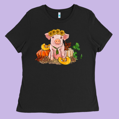 Fall Pig Ladies Tee Designed By Ranaportraitstore