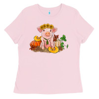 Bubblegum Pink fall pig Ladies Tee - RanaPortraitStore