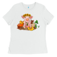 White fall pig Ladies Tee - RanaPortraitStore