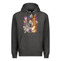 Charcoal Heather Bunnys Easter with leopard background Premium Hoodie - OliviaCreatesArt