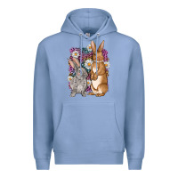Colony Blue Bunnys Easter with leopard background Premium Hoodie - OliviaCreatesArt