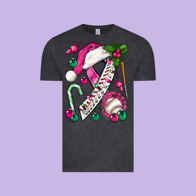 Pink Christmas Breast Cancer Ribbon Baseball Vintage Tee Designed By Bundleandbundleshop