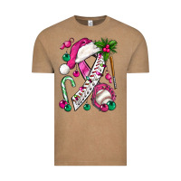 Vintage Coffee Pink Christmas Breast Cancer Ribbon Baseball Vintage Tee - BundleAndBundleShop