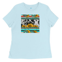Baby Blue sunflower cowhide serape coaster Ladies Tee - BarkalooDesign