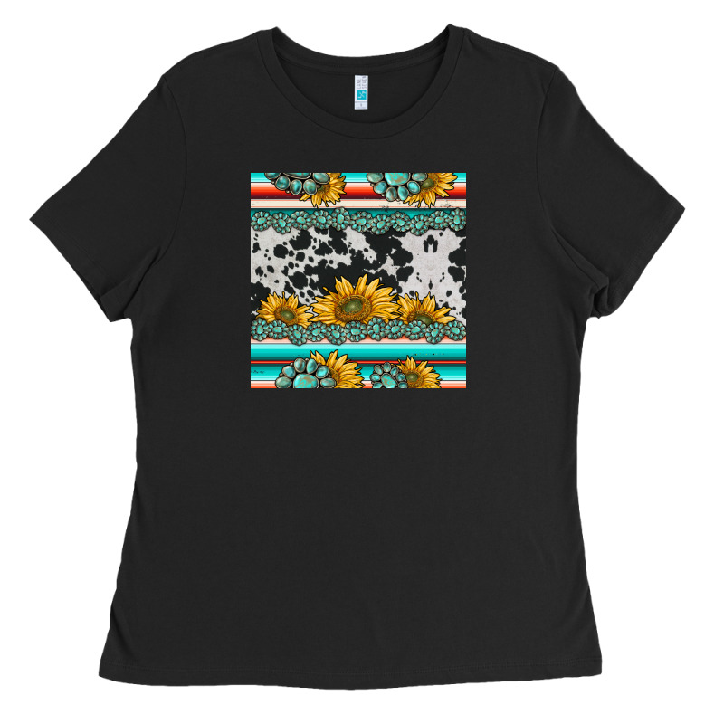 Sunflower Cowhide Serape Coaster Ladies Tee by BarkalooDesign | Teevron