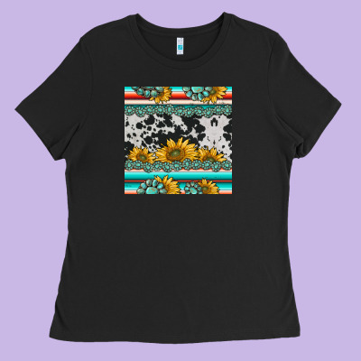 Sunflower Cowhide Serape Coaster Ladies Tee Designed By Barkaloodesign