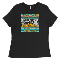 Black sunflower cowhide serape coaster Ladies Tee - BarkalooDesign
