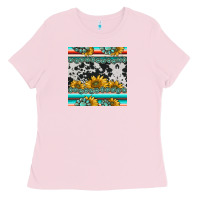 Bubblegum Pink sunflower cowhide serape coaster Ladies Tee - BarkalooDesign