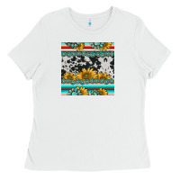 White sunflower cowhide serape coaster Ladies Tee - BarkalooDesign