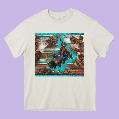 Western Rodeo Bullfighter Serape Leopards Turquoise's Gliterrs Heavy Core Tee Designed By Barkaloodesign