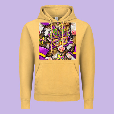 Mardi Gras Cow With Carnival Mask Seamless Pattern Vintage Hoodie Designed By Bundleandbundleshop