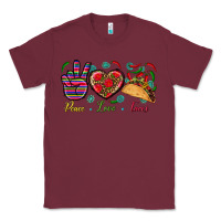 Burgundy Peace Love Tacos Classic Tee - BundleAndBundleShop