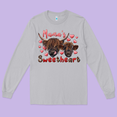 Mama's Sweetheart Highland Cow And Calf Long Sleeve Tee Designed By Ranaportraitstore