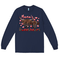 Navy mama's sweetheart highland cow and calf Long Sleeve Tee - RanaPortraitStore
