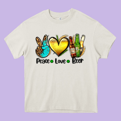 Peace Love Beer Heavy Core Tee Designed By Adodesignshop