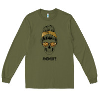 Army Green Yellow Glitter, Leopard Pattern Mom Skull Long Sleeve Tee - Bettercallsaul