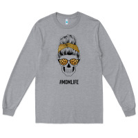 Heather Grey Yellow Glitter, Leopard Pattern Mom Skull Long Sleeve Tee - Bettercallsaul