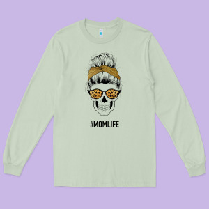 Yellow Glitter, Leopard Pattern Mom Skull Long Sleeve Tee Designed By Bettercallsaul