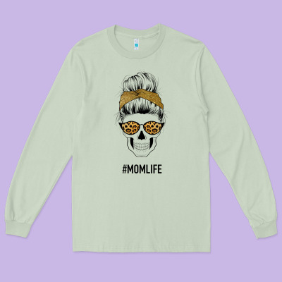 Yellow Glitter, Leopard Pattern Mom Skull Long Sleeve Tee Designed By Bettercallsaul